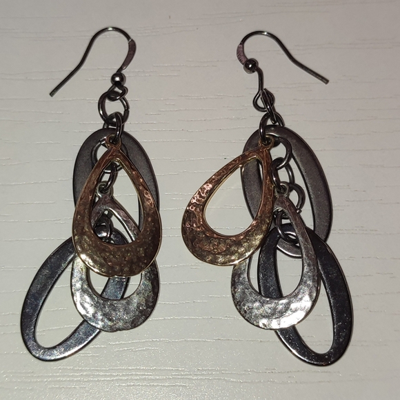 Mixed Multi Metal Dangle Earrings Vintage - Picture 1 of 6